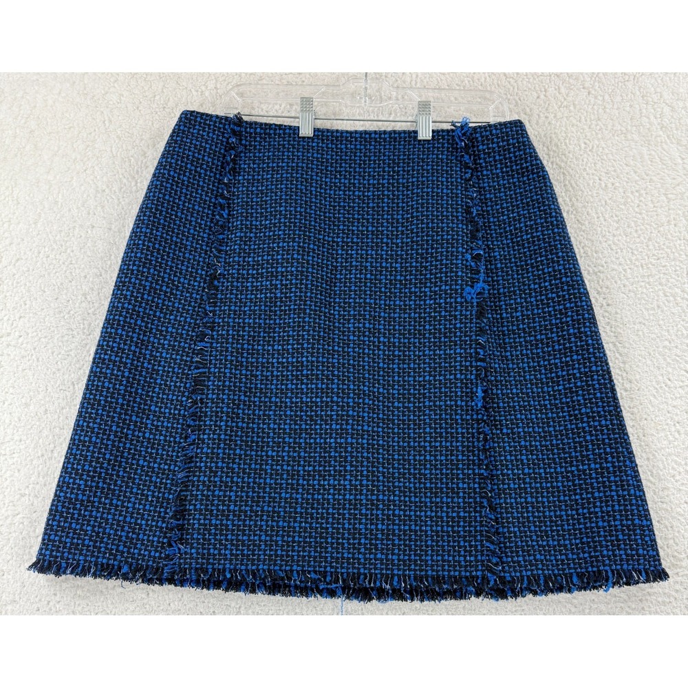 Hugo Boss Vomanda Tweed Suit Skirt Womens Size 12 Blue A-Line Fringe Office Work